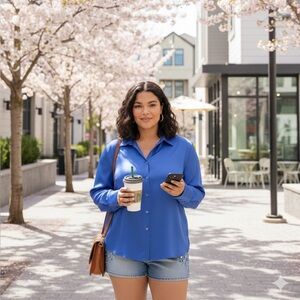 LOFT Women's Blue Satin Blouse 2x